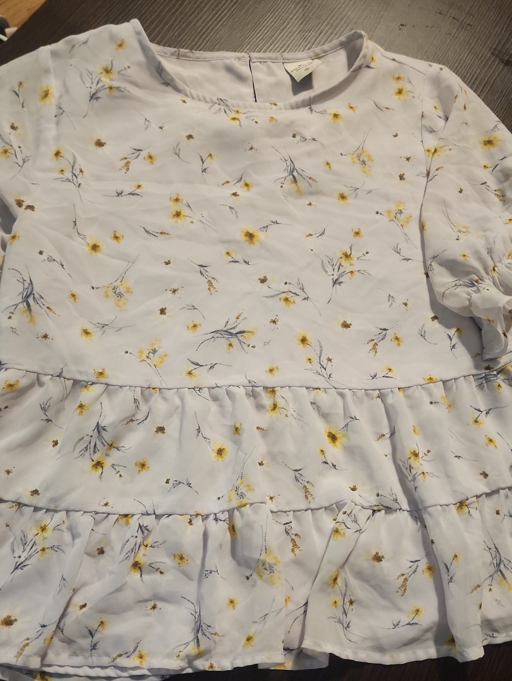 Paper Crane Light Blue Floral Peplum Top with Yellow Accents